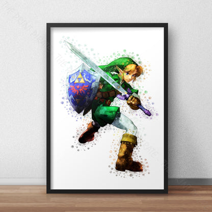 Gaming 'LINK - ZELDA' Legend of Zelda Watercolour Splash Wall Art Print