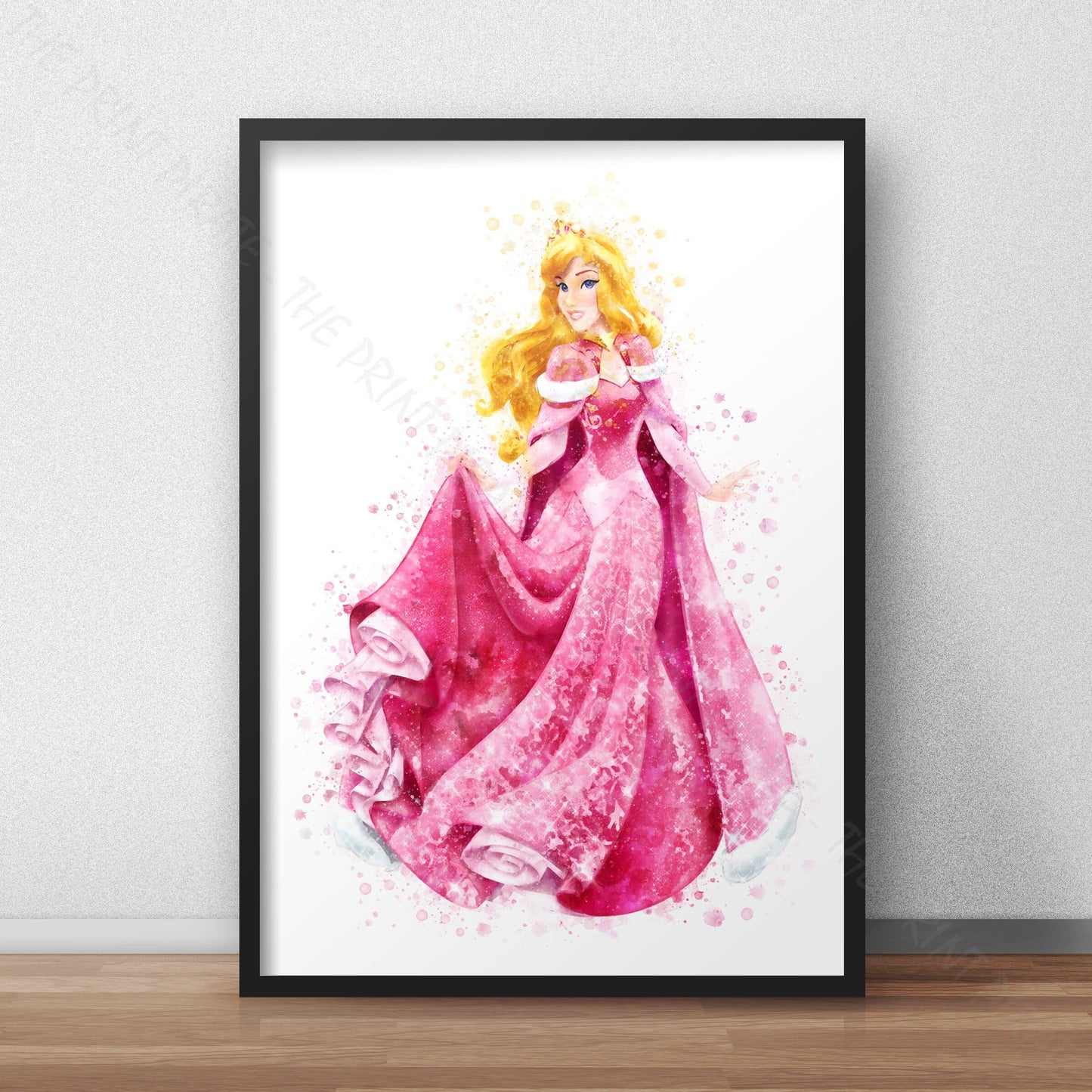 Disney 'AURORA' Princess Watercolour Splash Wall Art Print