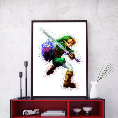 Gaming 'LINK - ZELDA' Legend of Zelda Watercolour Splash Wall Art Print