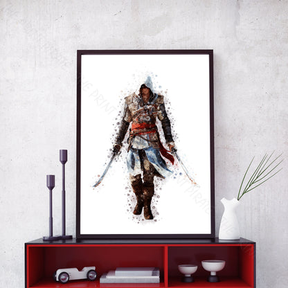 Gaming 'ASSASSIN'S CREED - EDWARD' Watercolour Splash Wall Art Print