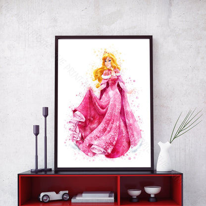 Disney 'AURORA' Princess Watercolour Splash Wall Art Print