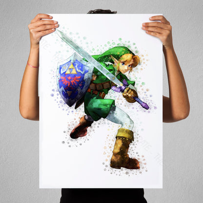 Gaming 'LINK - ZELDA' Legend of Zelda Watercolour Splash Wall Art Print