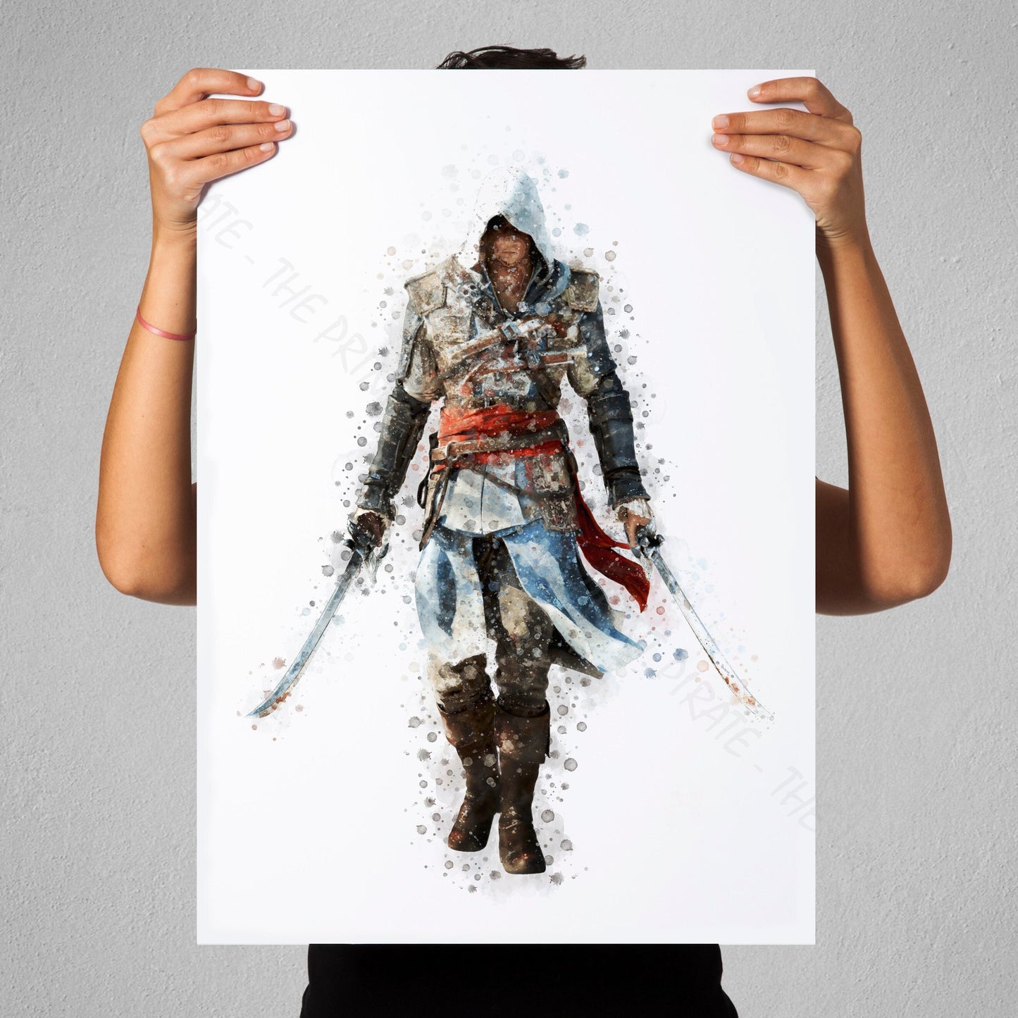 Gaming 'ASSASSIN'S CREED - EDWARD' Watercolour Splash Wall Art Print