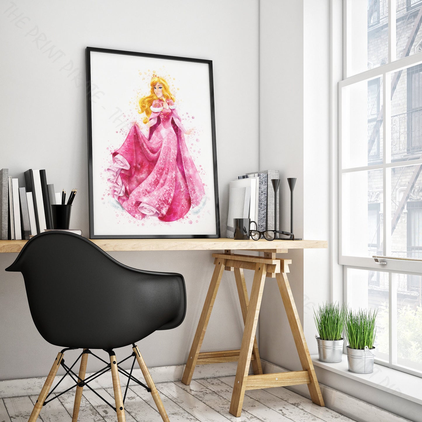 Disney 'AURORA' Princess Watercolour Splash Wall Art Print