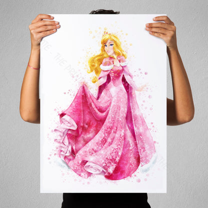 Disney 'AURORA' Princess Watercolour Splash Wall Art Print