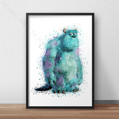 Disney Pixar 'SULLY' Monsters INC Watercolour Splash Wall Art Print