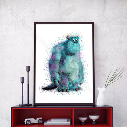 Disney Pixar 'SULLY' Monsters INC Watercolour Splash Wall Art Print