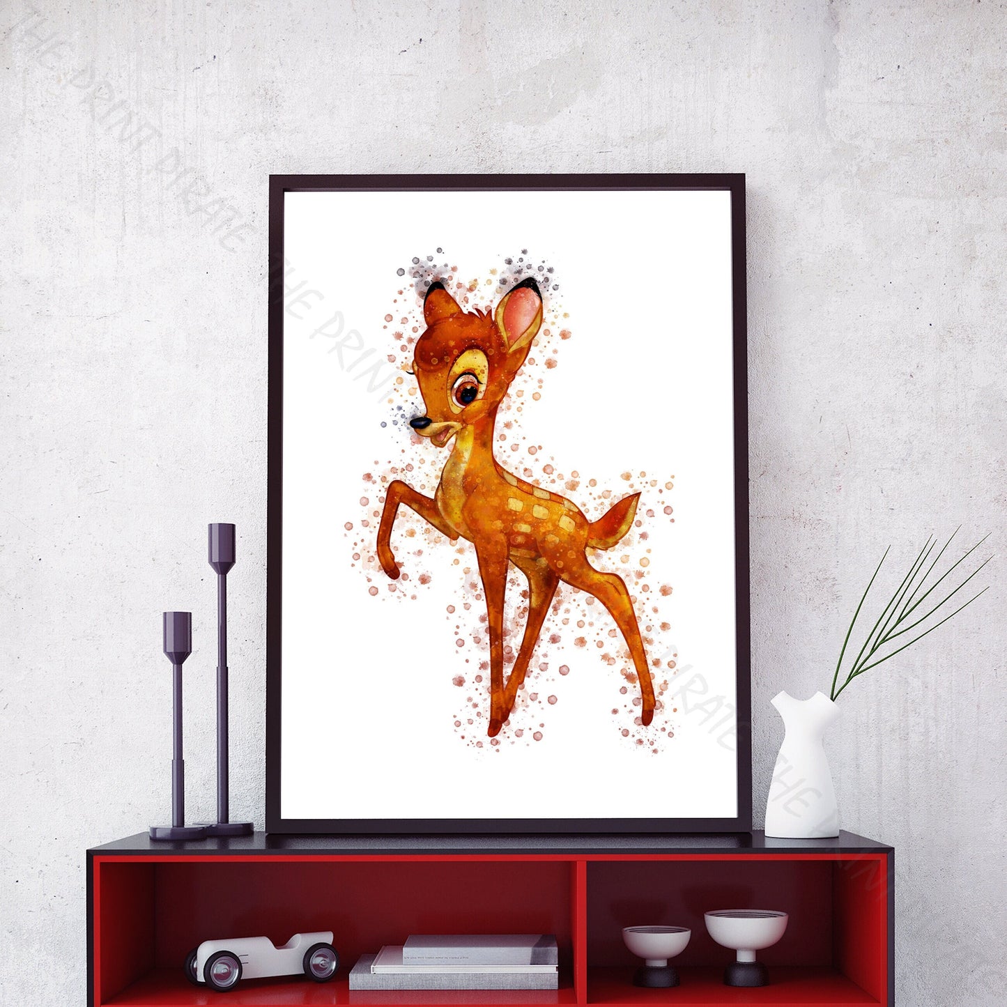 Disney 'BAMBI' Character Watercolour Splash Wall Art Print