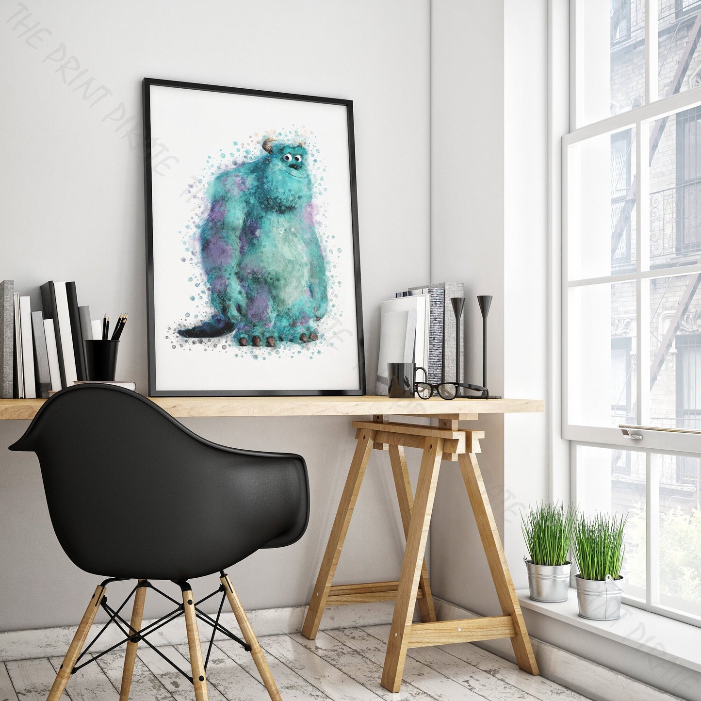 Disney Pixar 'SULLY' Monsters INC Watercolour Splash Wall Art Print