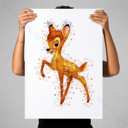 Disney 'BAMBI' Character Watercolour Splash Wall Art Print