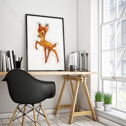 Disney 'BAMBI' Character Watercolour Splash Wall Art Print