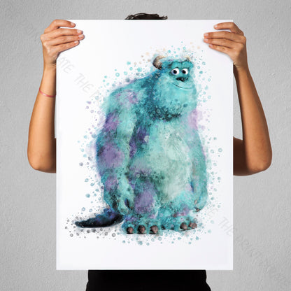 Disney Pixar 'SULLY' Monsters INC Watercolour Splash Wall Art Print