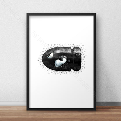 Gaming 'BULLET BILL' Mario Watercolour Splash Wall Art Print