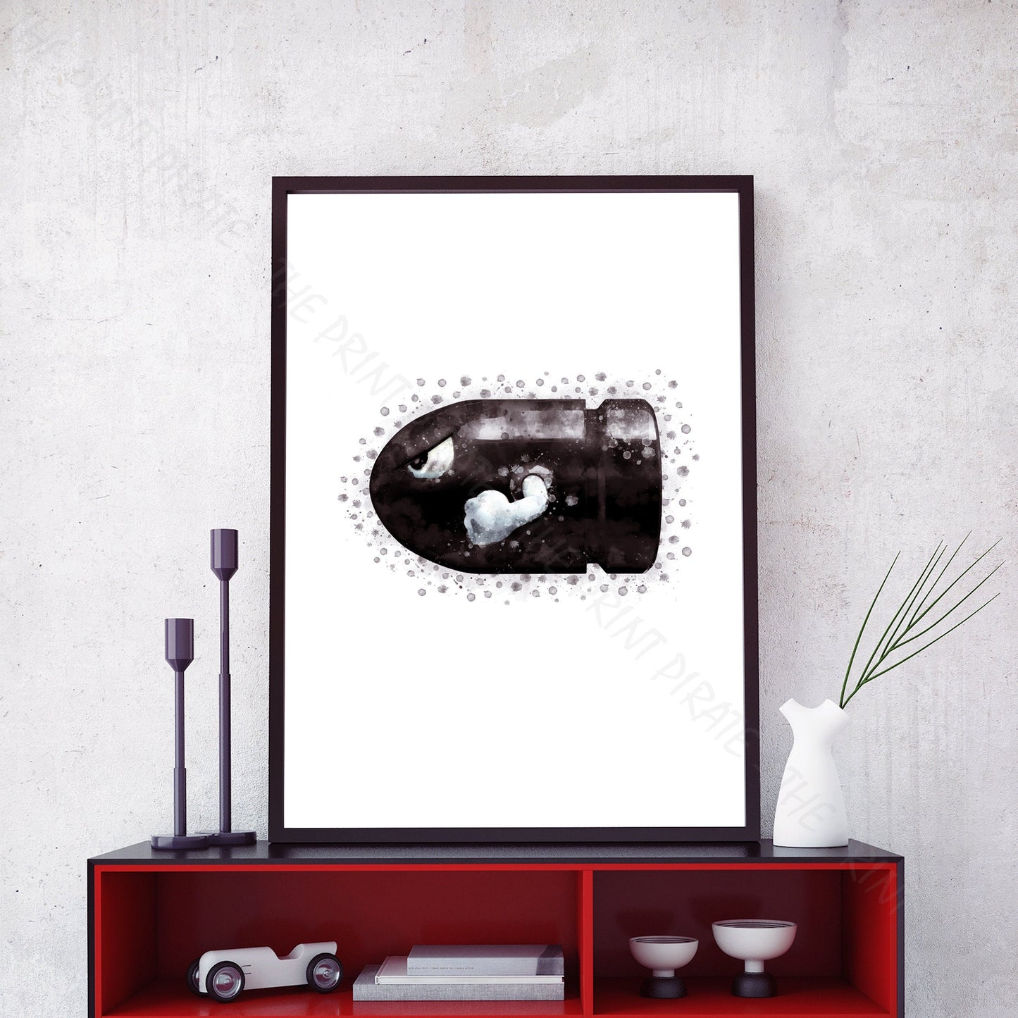 Gaming 'BULLET BILL' Mario Watercolour Splash Wall Art Print