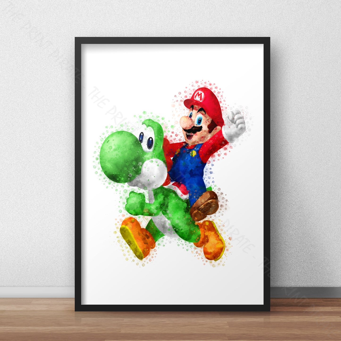 Gaming 'MARIO AND YOSHI' Mario Watercolour Splash Wall Art Print