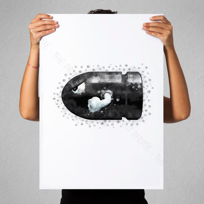 Gaming 'BULLET BILL' Mario Watercolour Splash Wall Art Print