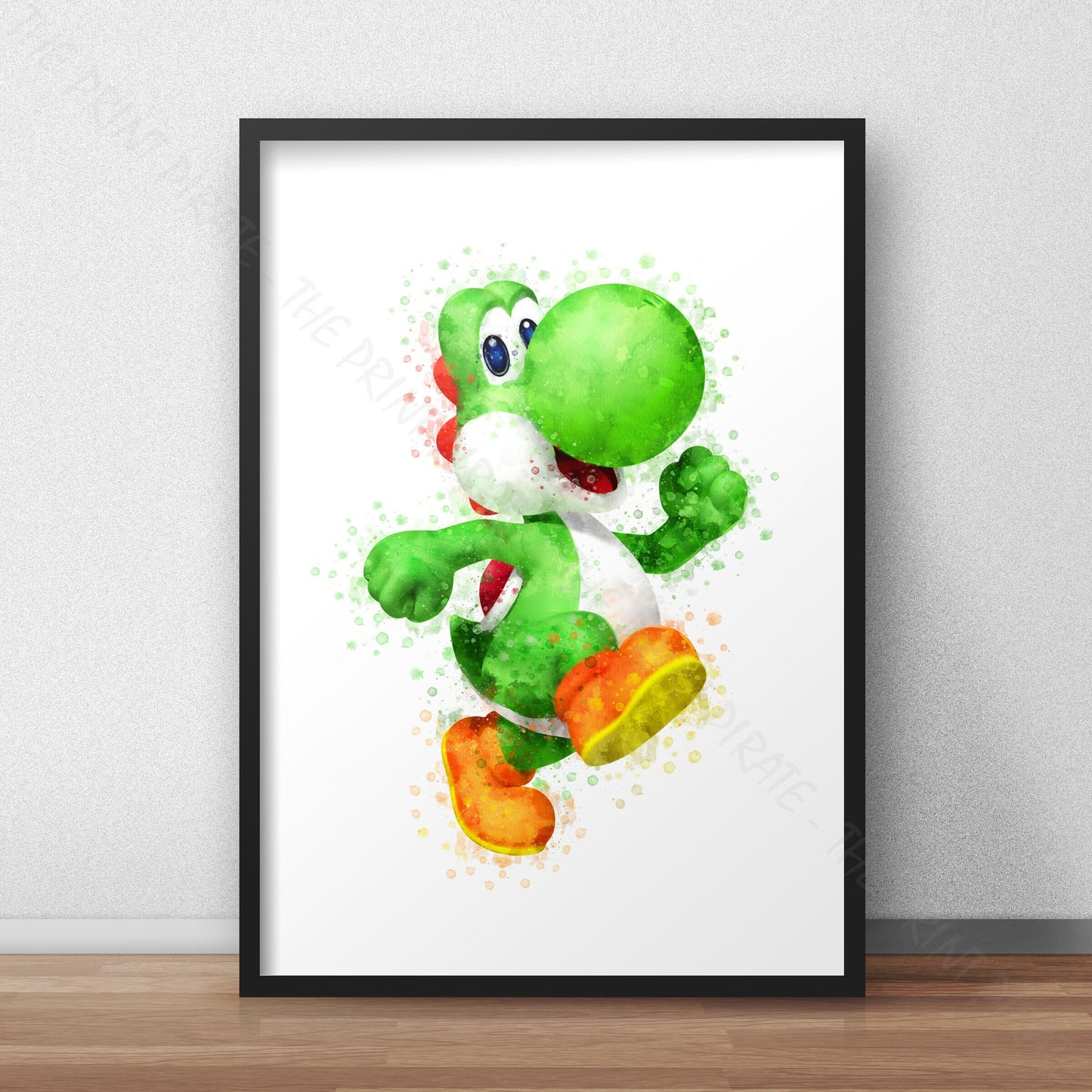 Gaming 'YOSHI' Mario Watercolour Splash Wall Art Print