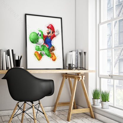 Gaming 'MARIO AND YOSHI' Mario Watercolour Splash Wall Art Print