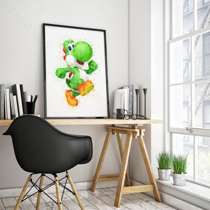 Gaming 'YOSHI' Mario Watercolour Splash Wall Art Print