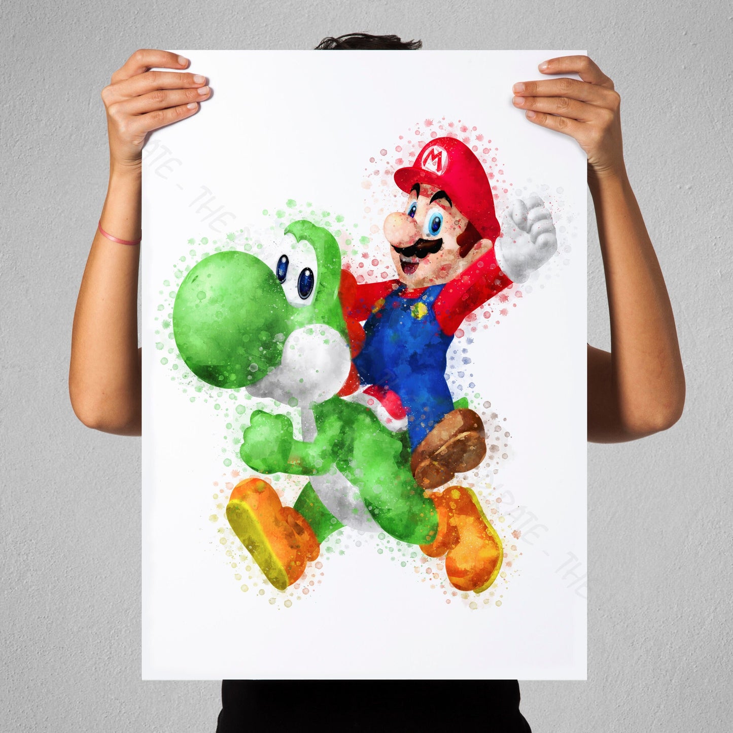 Gaming 'MARIO AND YOSHI' Mario Watercolour Splash Wall Art Print