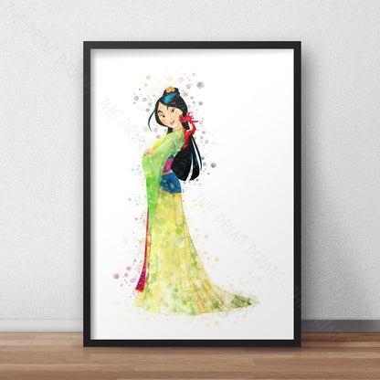 Disney 'MULAN' Princess Watercolour Splash Wall Art Print