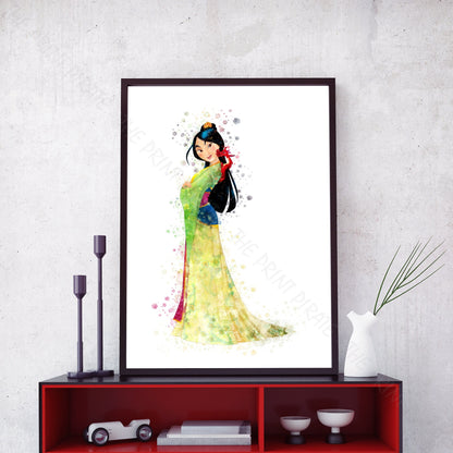 Disney 'MULAN' Princess Watercolour Splash Wall Art Print