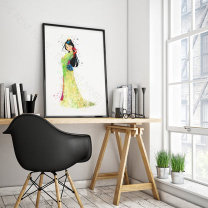 Disney 'MULAN' Princess Watercolour Splash Wall Art Print