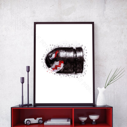 Gaming 'BANZAI BILL' Mario Watercolour Splash Wall Art Print