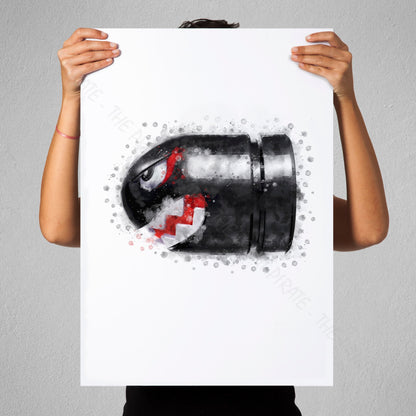 Gaming 'BANZAI BILL' Mario Watercolour Splash Wall Art Print