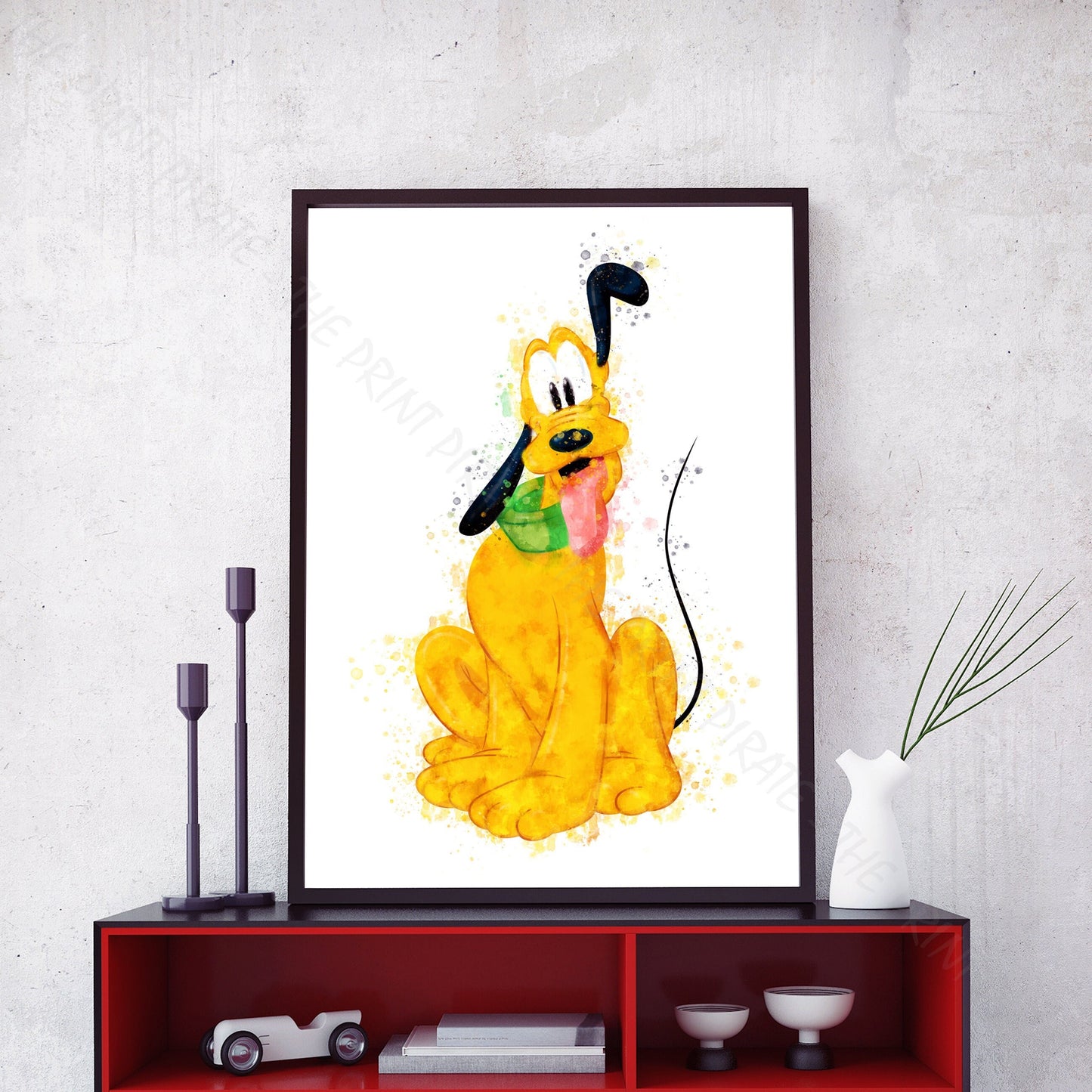 Disney 'PLUTO' Character Print Watercolour Splash Wall Art Print