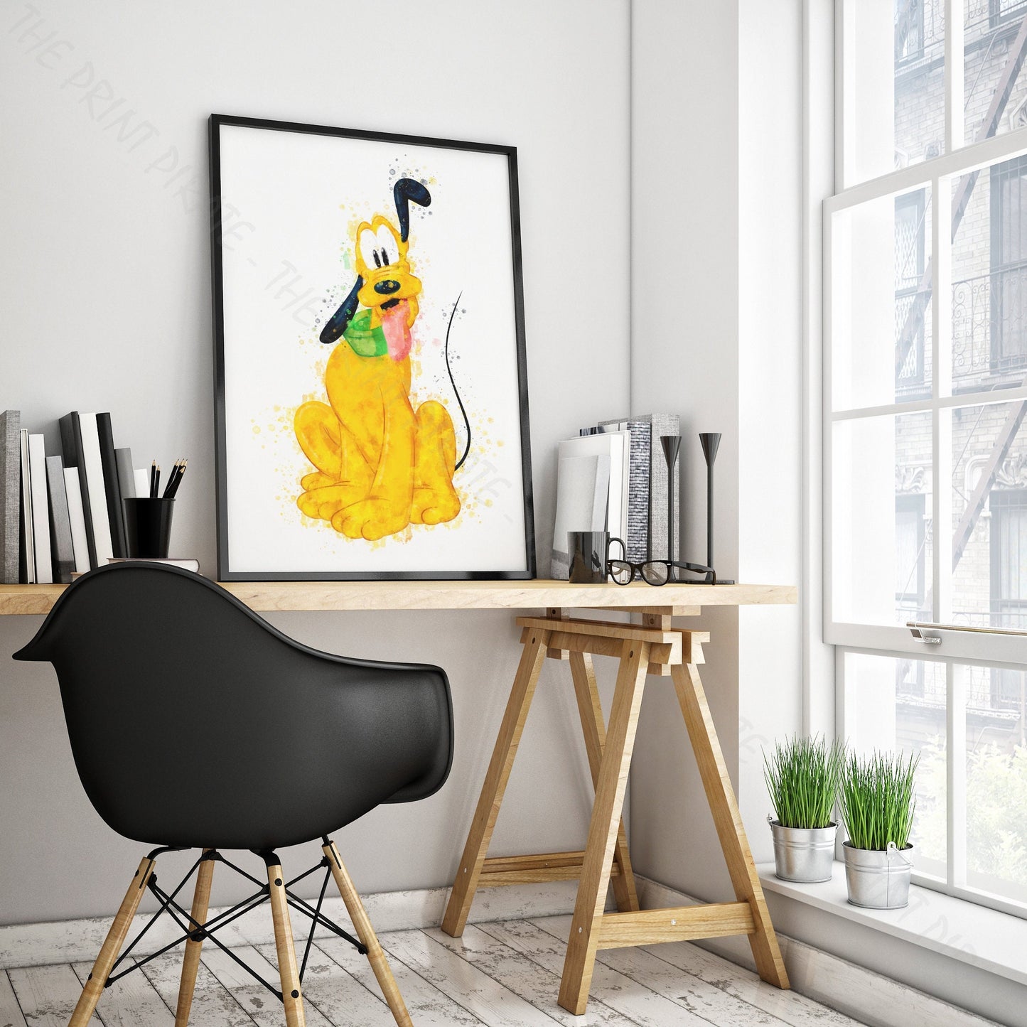 Disney 'PLUTO' Character Print Watercolour Splash Wall Art Print