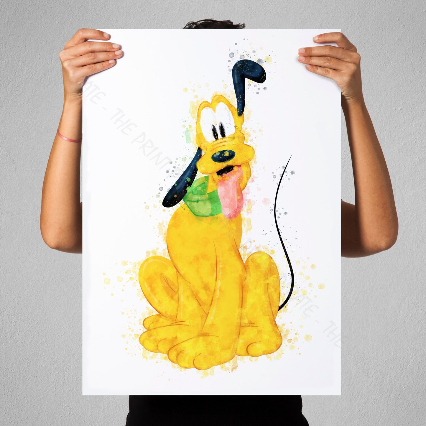 Disney 'PLUTO' Character Print Watercolour Splash Wall Art Print