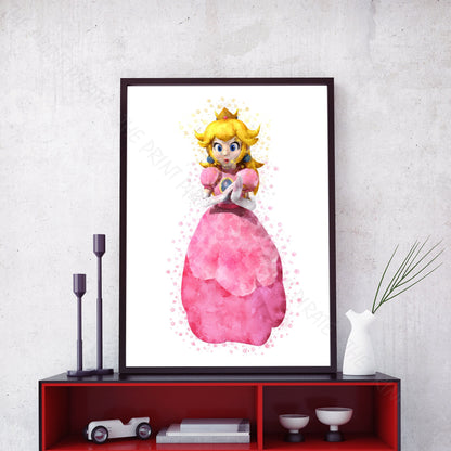 Gaming 'PRINCESS PEACH' Mario Watercolour Splash Wall Art Print