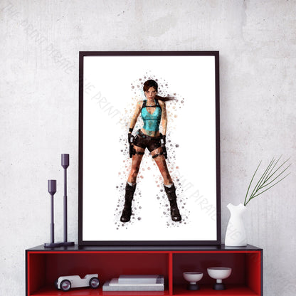 Gaming 'LARA CROFT' Tomb Raider Watercolour Splash Wall Art Print