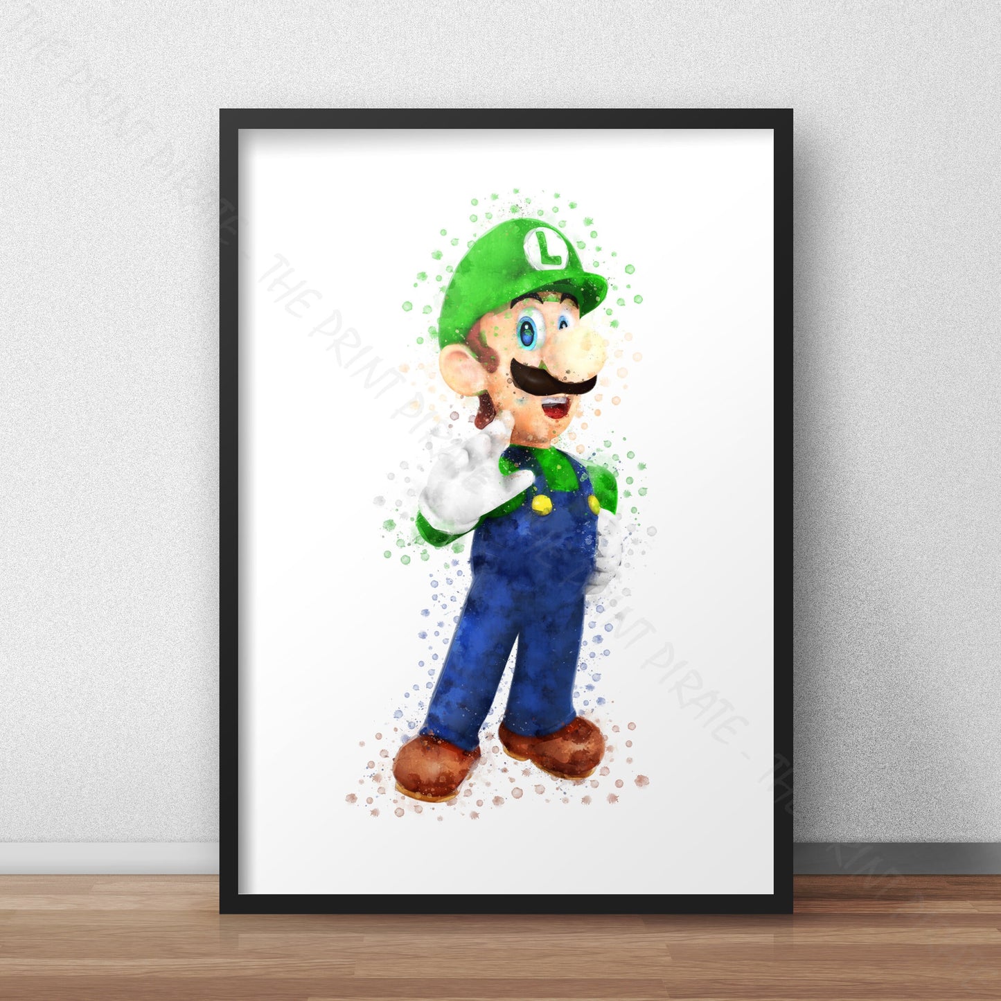 Gaming 'LUIGI' Mario Watercolour Splash Wall Art Print