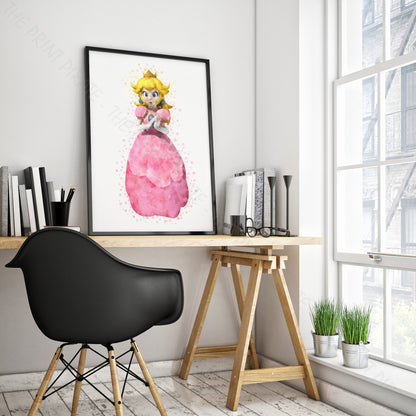 Gaming 'PRINCESS PEACH' Mario Watercolour Splash Wall Art Print