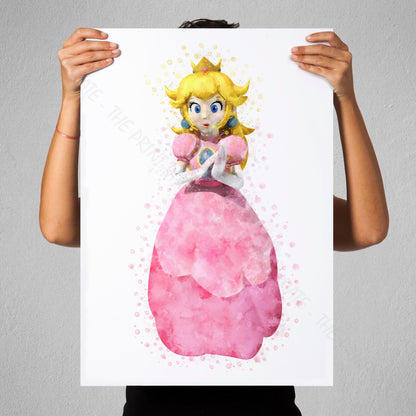 Gaming 'PRINCESS PEACH' Mario Watercolour Splash Wall Art Print