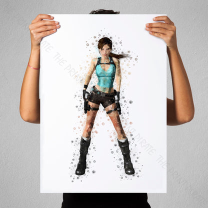 Gaming 'LARA CROFT' Tomb Raider Watercolour Splash Wall Art Print