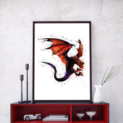 Wizarding World 'HUNGARIAN HORNTAIL' Hogwarts Harry Potter / Fantastic Beasts Watercolour Splash Wall Art Print