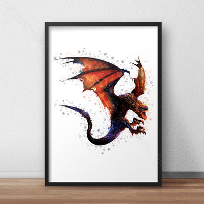 Wizarding World 'HUNGARIAN HORNTAIL' Hogwarts Harry Potter / Fantastic Beasts Watercolour Splash Wall Art Print