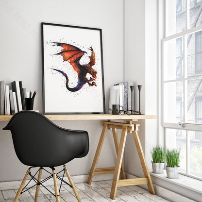 Wizarding World 'HUNGARIAN HORNTAIL' Hogwarts Harry Potter / Fantastic Beasts Watercolour Splash Wall Art Print