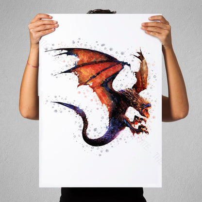 Wizarding World 'HUNGARIAN HORNTAIL' Hogwarts Harry Potter / Fantastic Beasts Watercolour Splash Wall Art Print