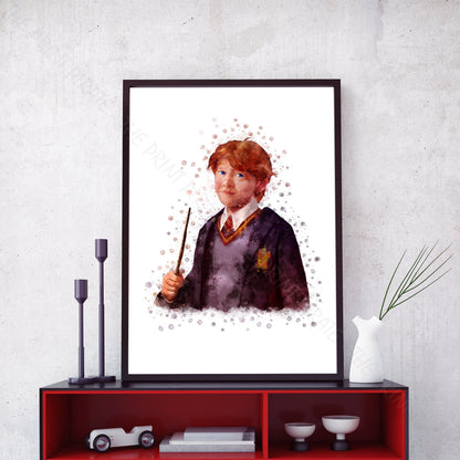 Wizarding World 'RONALD WEASLEY' Hogwarts Harry Potter / Fantastic Beasts Watercolour Splash Wall Art Print