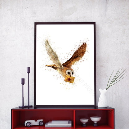 Wizarding World 'OWL POST' Hogwarts Harry Potter / Fantastic Beasts Watercolour Splash Wall Art Print