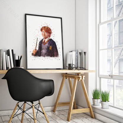 Wizarding World 'RONALD WEASLEY' Hogwarts Harry Potter / Fantastic Beasts Watercolour Splash Wall Art Print