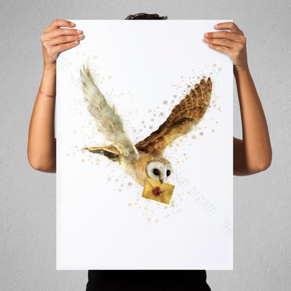 Wizarding World 'OWL POST' Hogwarts Harry Potter / Fantastic Beasts Watercolour Splash Wall Art Print