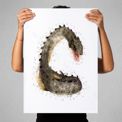 Wizarding World 'BASILISK' Hogwarts Harry Potter / Fantastic Beasts Watercolour Splash Wall Art Print