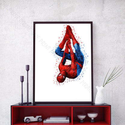 Superhero 'SPIDERMAN' Upside down No.6 Marvel Watercolour Splash Wall Art Print