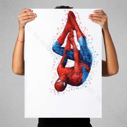 Superhero 'SPIDERMAN' Upside down No.6 Marvel Watercolour Splash Wall Art Print