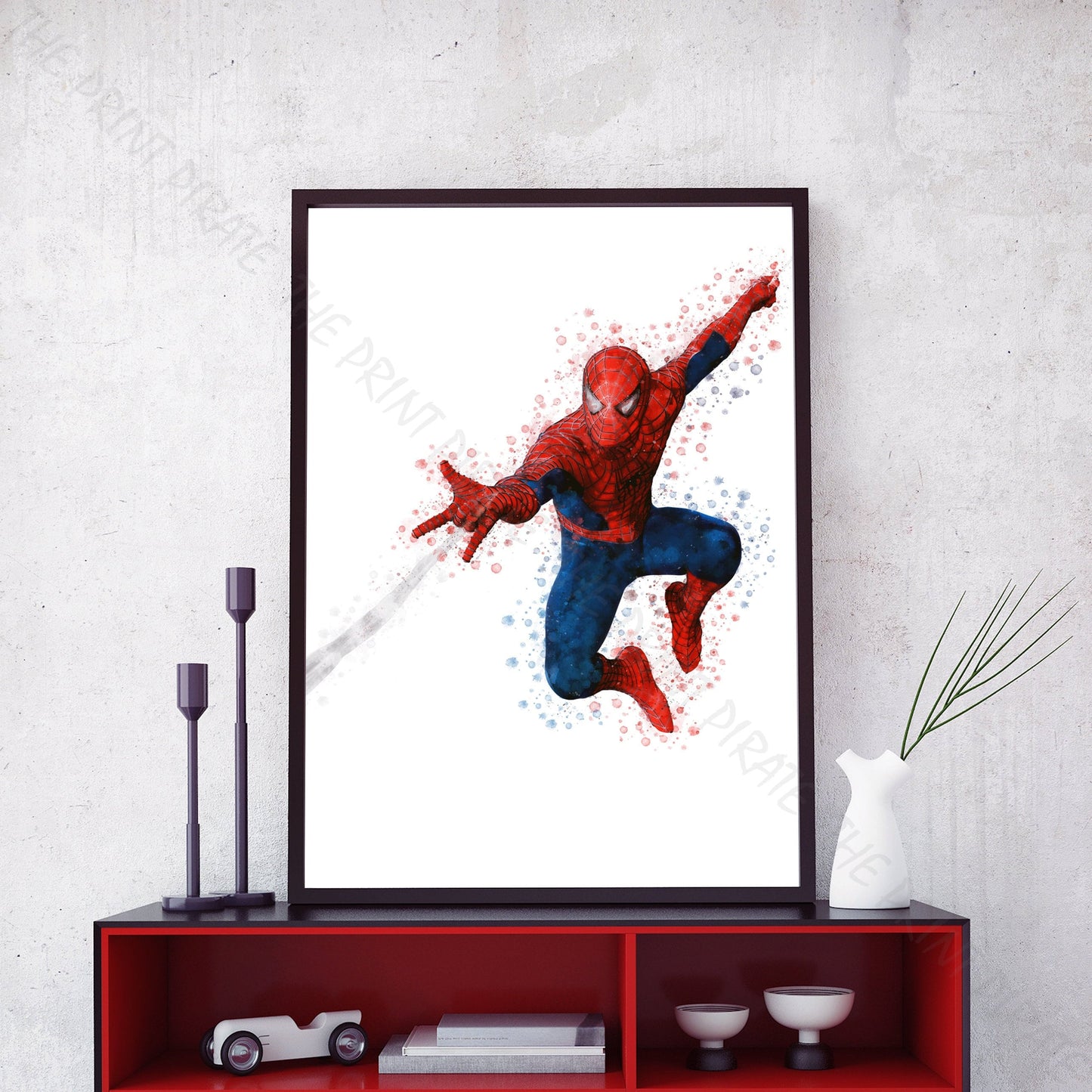 Superhero 'SPIDERMAN' Shooting No.3 Marvel Watercolour Splash Wall Art Print